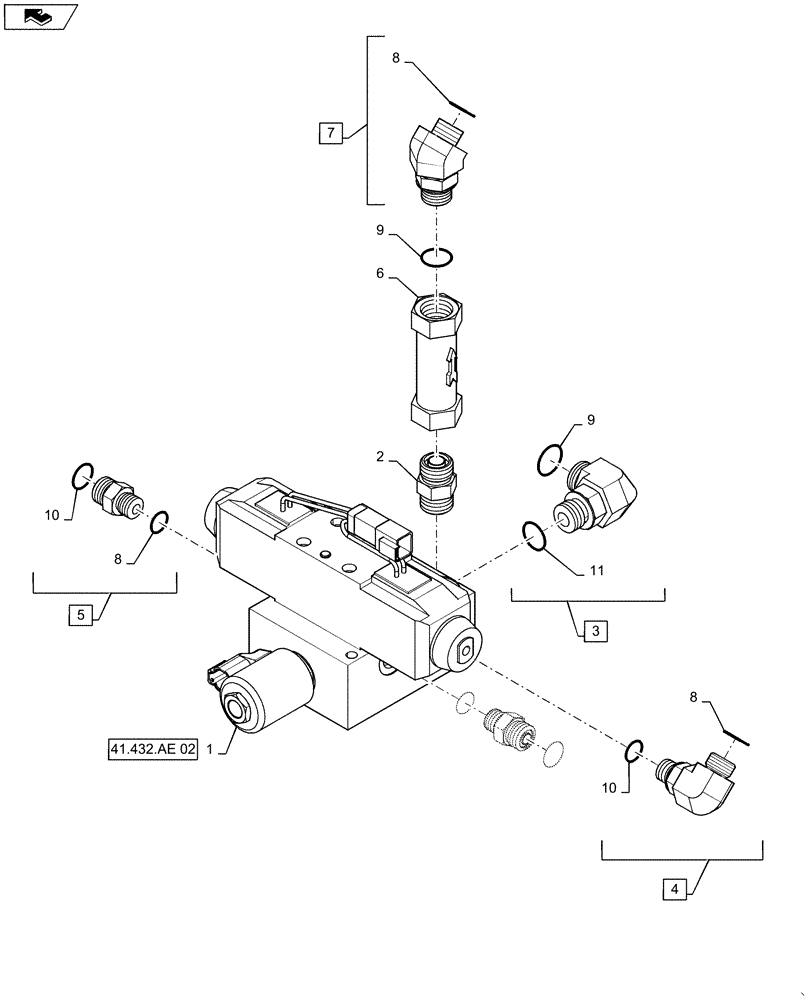 Схема запчастей Case IH PATRIOT 3240 - (41.432.AE[03]) - AUTO GUIDANCE VALVE (41) - STEERING