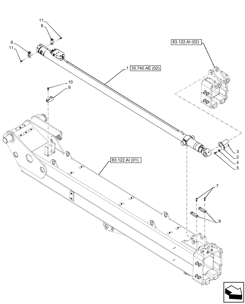 Схема запчастей Case IH FARMLIFT 935 - (35.740.AE[01]) - BOOM CYLINDER (9M) (35) - HYDRAULIC SYSTEMS