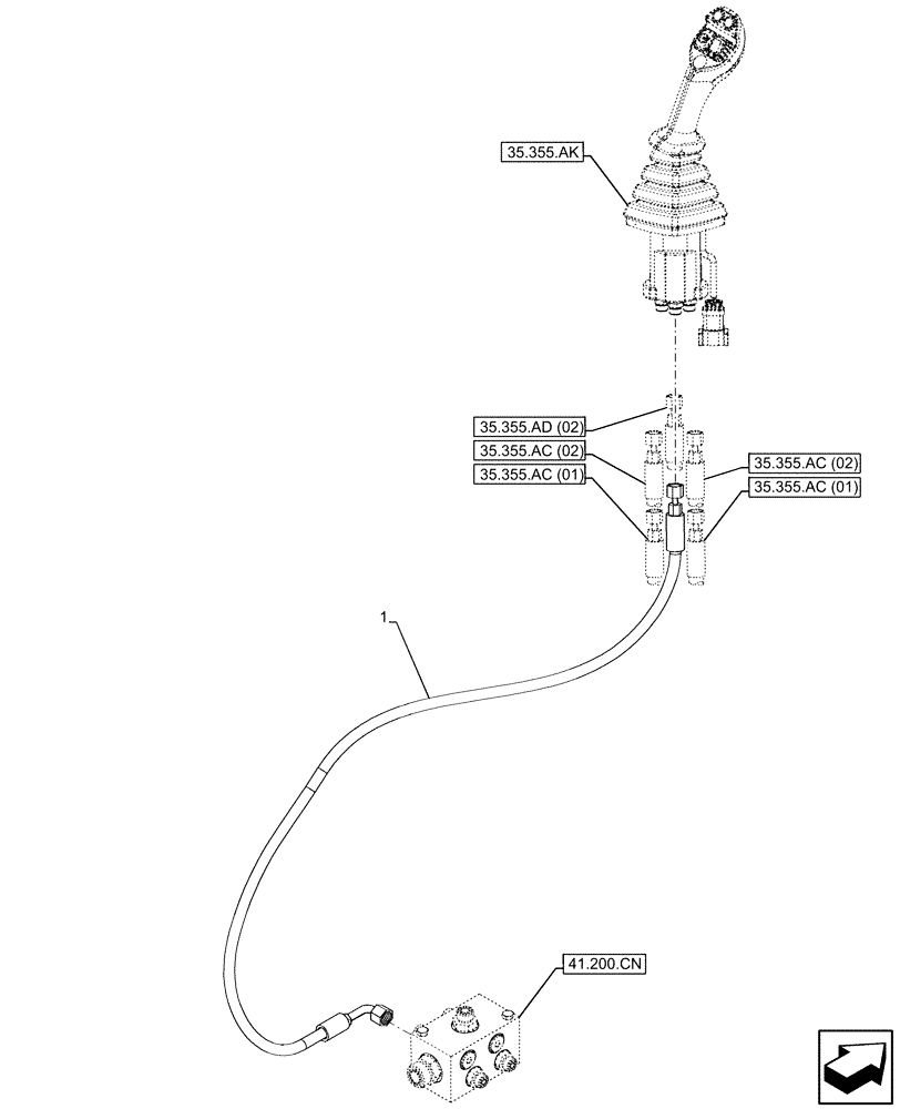 Схема запчастей Case IH FARMLIFT 735 - (35.355.AD[01]) - JOYSTICK, HYDRAULIC LINE, MANIFOLD, RETURN (35) - HYDRAULIC SYSTEMS