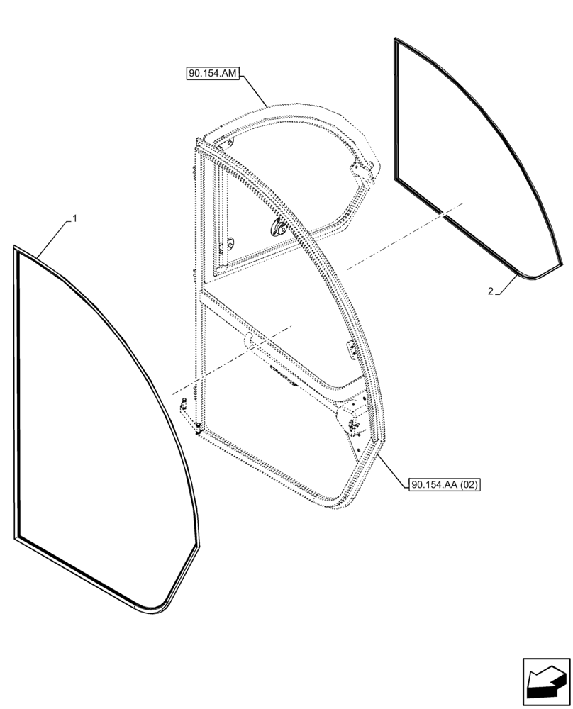 Схема запчастей Case IH FARMLIFT 742 - (90.154.AH) - CAB DOOR, SEAL (90) - PLATFORM, CAB, BODYWORK AND DECALS