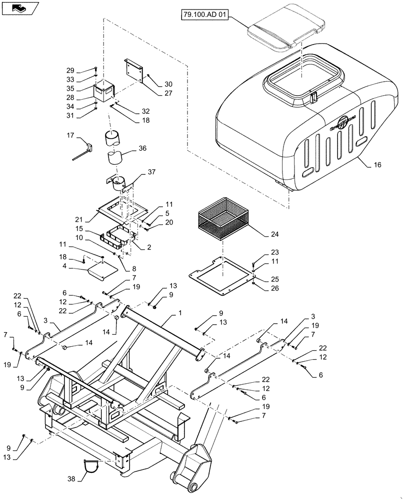 Схема запчастей Case IH 1625 - (80.100.AC[01]) - BULK HOPPER BOX TO FRAME (80) - CROP STORAGE/UNLOADING