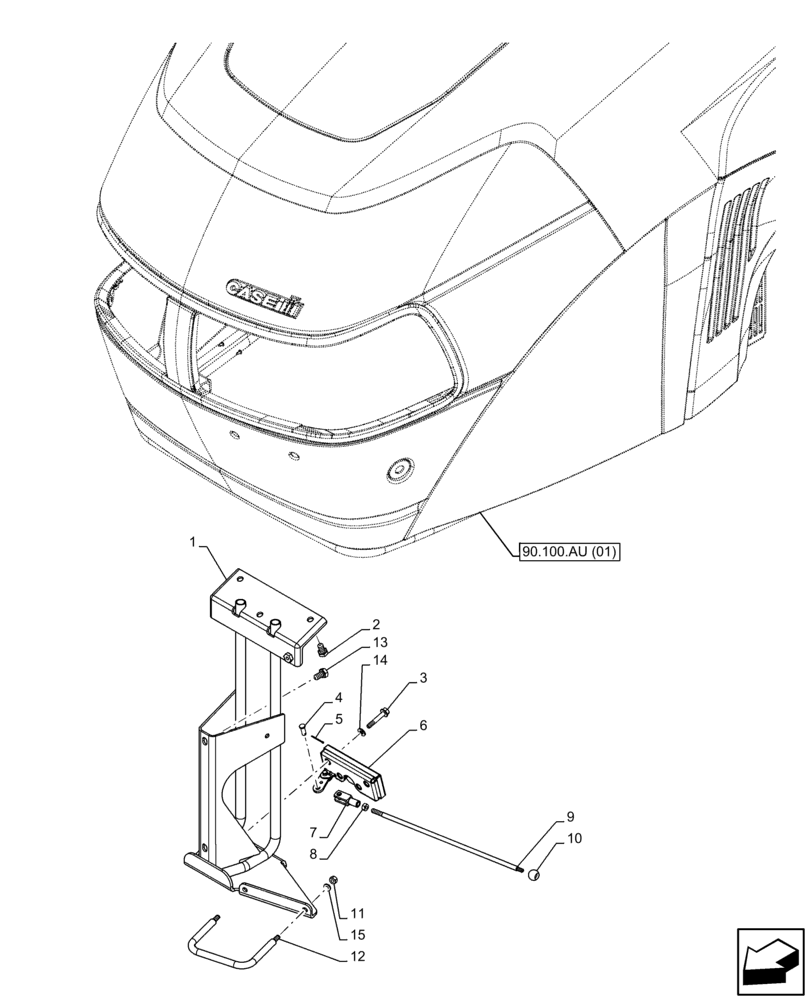 Схема запчастей Case IH FARMALL 85C - (90.102.AU[02]) - HOOD, LATCH (90) - PLATFORM, CAB, BODYWORK AND DECALS