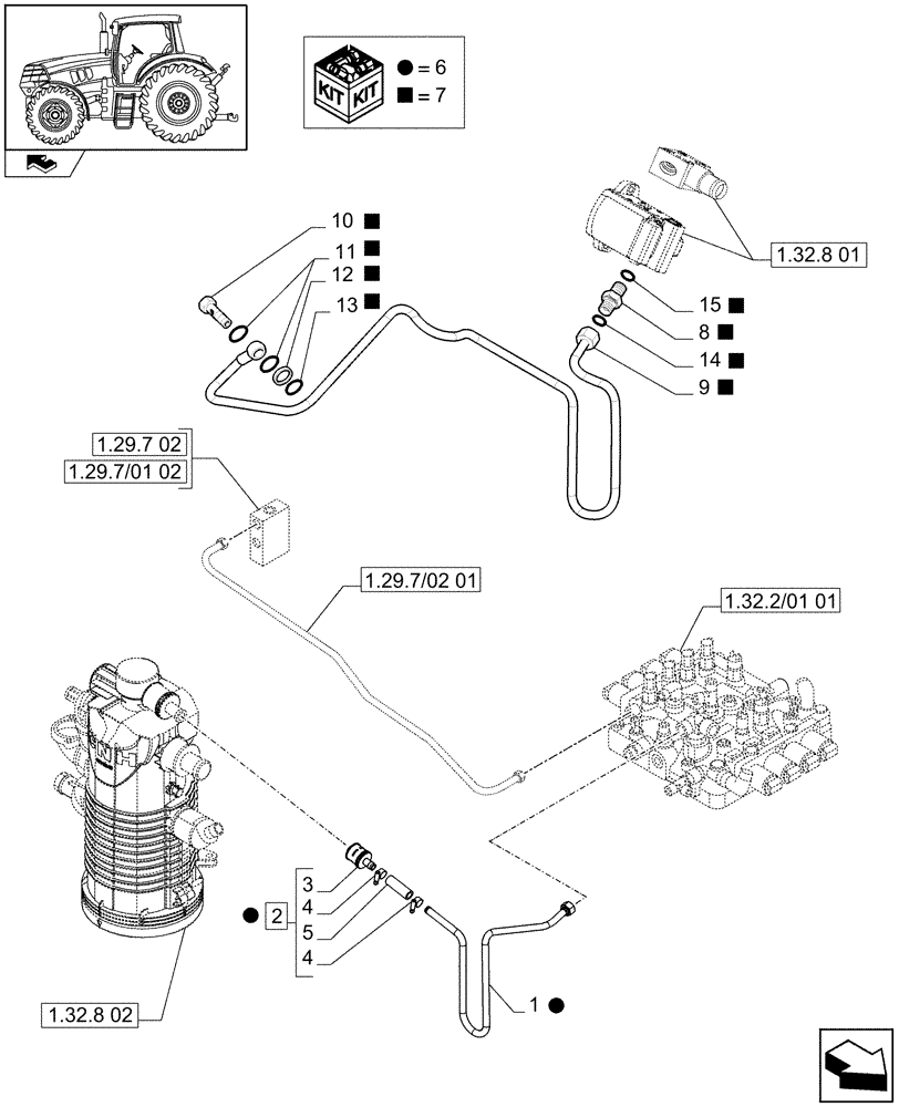 Схема запчастей Case IH PUMA 140 - (1.29.7/02[01A]) - FULL POWER-SHIFT TRANS. 18X6 AND 19X6 - CLUTCH BOX TOP COVER LUBRICATION PIPES - SERVICE KIT (VAR.330285) (03) - TRANSMISSION