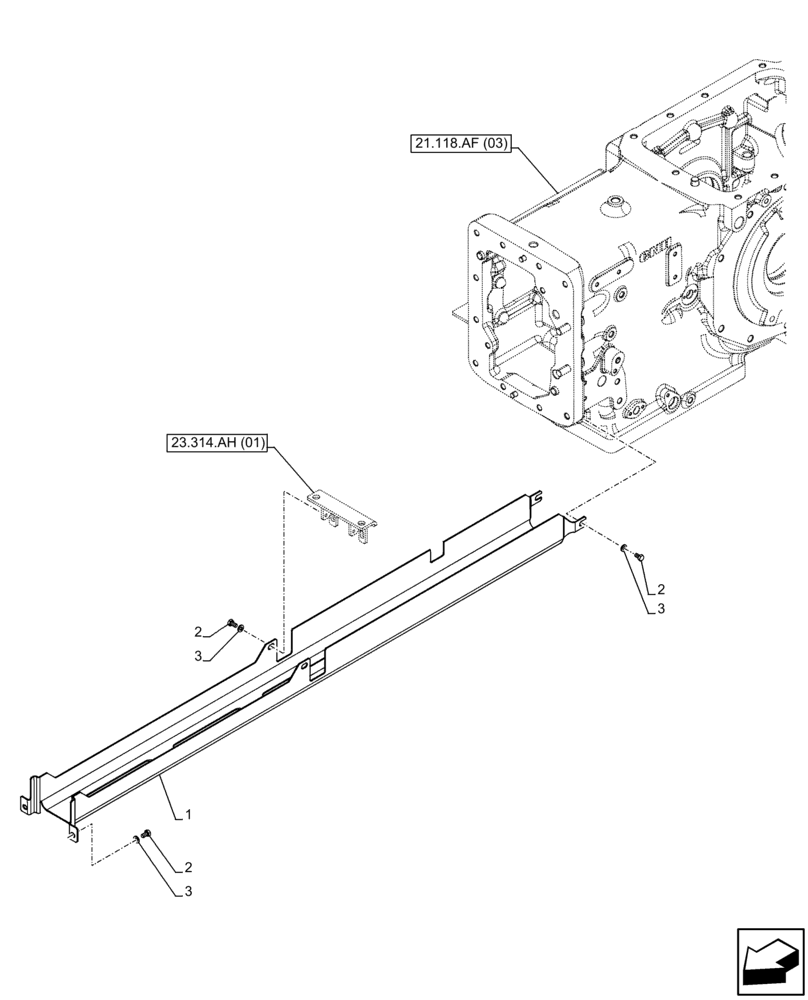 Схема запчастей Case IH FARMALL 95C - (23.314.AH[02]) - VAR - 743558 - 4WD DRIVE SHAFT, FRONT AXLE, GUARD (23) - FOUR WHEEL DRIVE SYSTEM