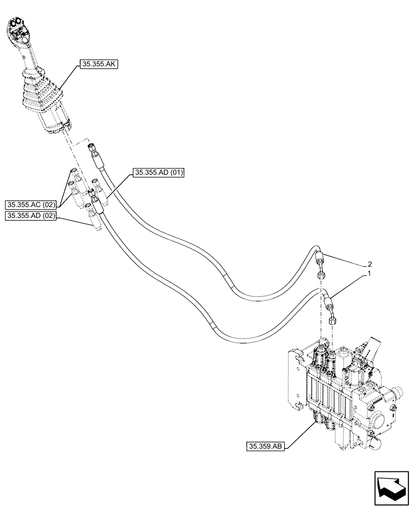 Схема запчастей Case IH FARMLIFT 735 - (35.355.AC[01]) - JOYSTICK, HYDRAULIC LINE, CONTROL VALVE (35) - HYDRAULIC SYSTEMS