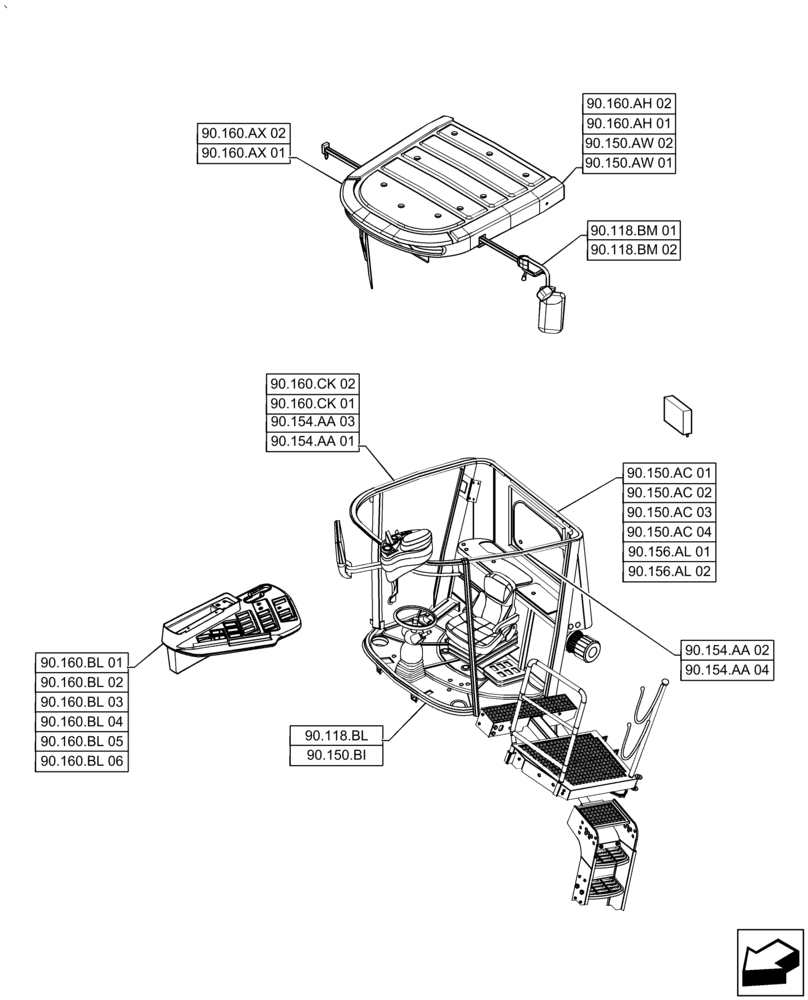 Схема запчастей Case IH AF4088 - (00.000.90[02]) - PICTORIAL INDEX - PLATFORM, CAB, BODYWORK AND DECALS, USE FOR 2016 (00) - GENERAL & PICTORIAL INDEX