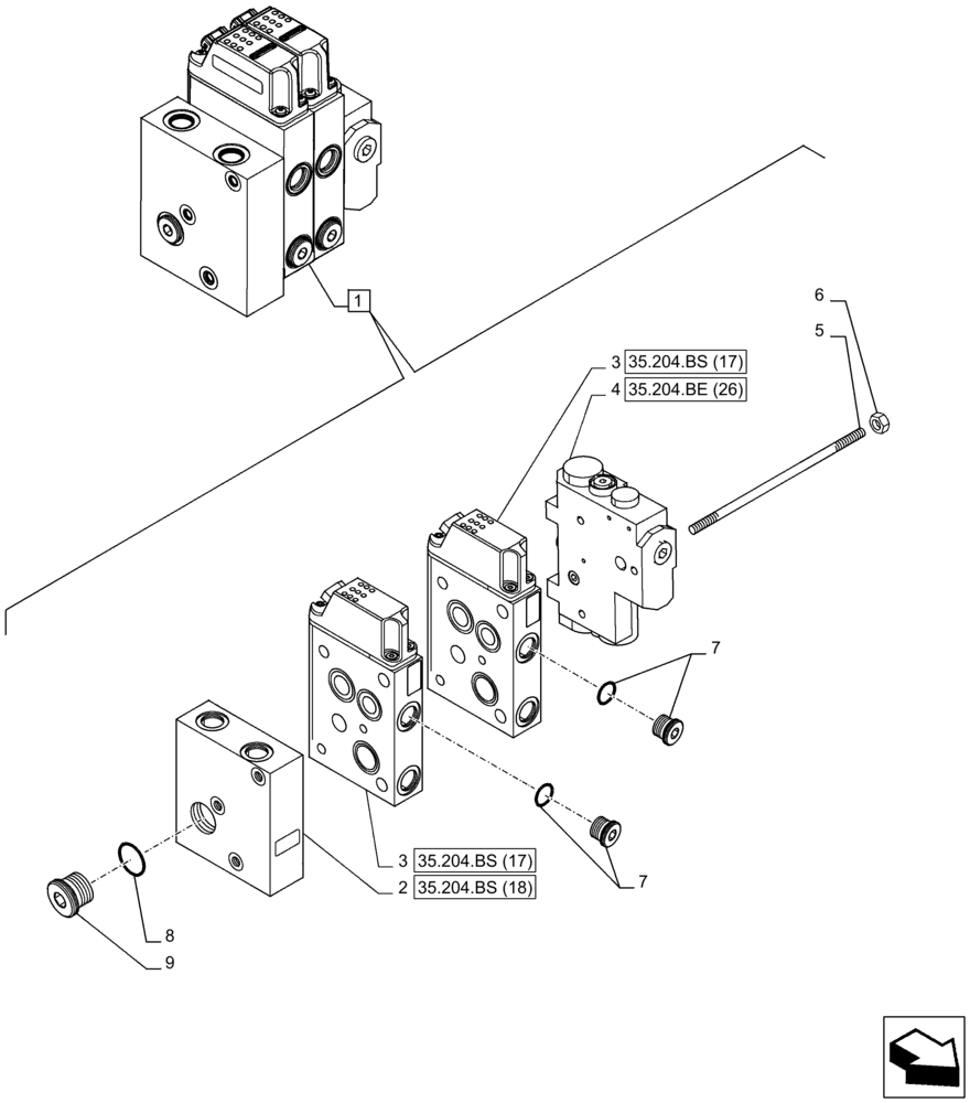 Схема запчастей Case IH PUMA 165 - (35.204.BS[06]) - VAR - 758065 - 2 ELECTRONIC MID MOUNTED VALVES, COMPONENTS (35) - HYDRAULIC SYSTEMS