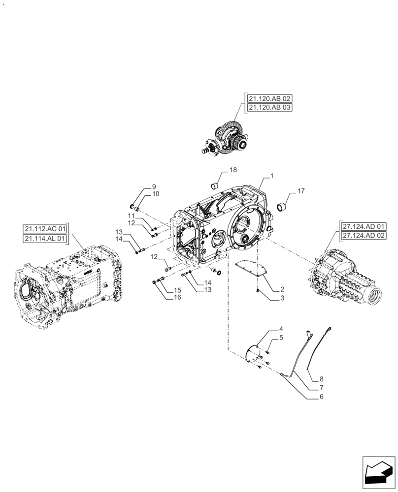 Схема запчастей Case IH FARMALL 110A - (21.120.AB[01]) - VAR - 390331, 330331 - GEARBOX, HOUSING (21) - TRANSMISSION