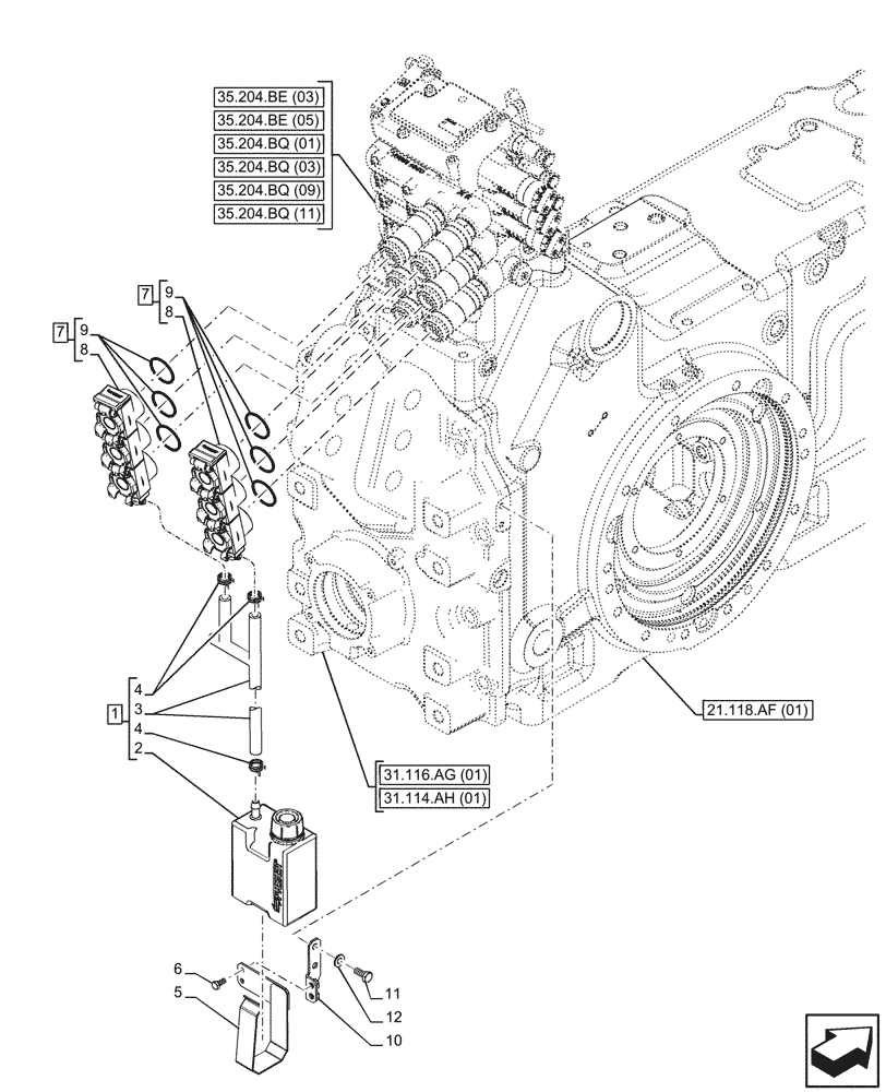 Схема запчастей Case IH PUMA 165 - (35.204.BW[02]) - VAR - 391164, 391165, 758057, 758059 - 3 REMOTE CONTROL VALVE, RESERVOIR (35) - HYDRAULIC SYSTEMS