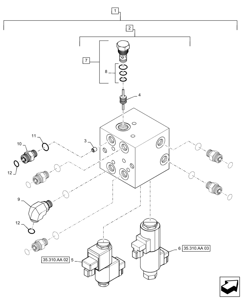 Схема запчастей Case IH PATRIOT 3340 - (35.310.AA[01]) - AXLE ADJUSTING VALVE (35) - HYDRAULIC SYSTEMS