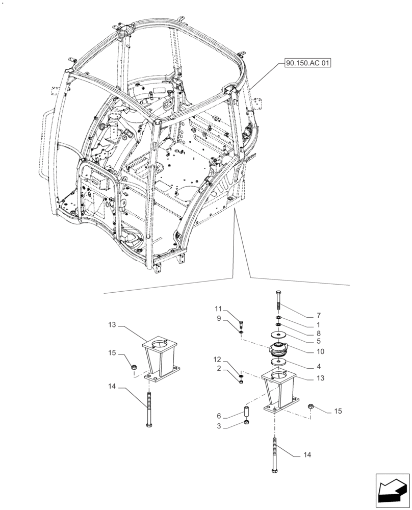 Схема запчастей Case IH FARMALL 110A - (90.150.BB[02]) - VAR - 391610, 393315 - SUPPORT, CAB, ROPS (90) - PLATFORM, CAB, BODYWORK AND DECALS