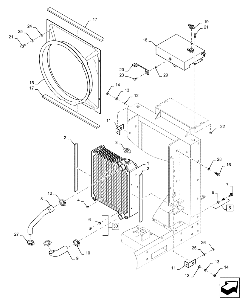 Схема запчастей Case IH RP135 - (10.400.BF) - RADIATOR, DEAERATION TANK AND MOUNTING (10) - ENGINE