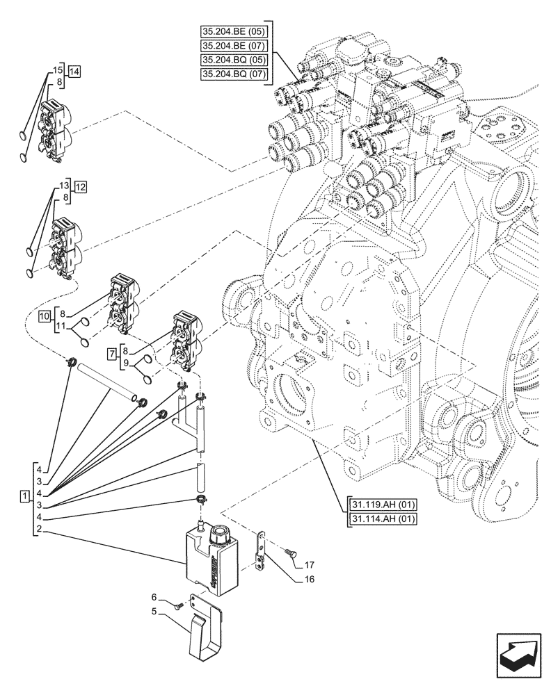 Схема запчастей Case IH PUMA 185 CVT - (35.204.BW[02]) - VAR - 758058, 758060 - 4 REMOTE CONTROL VALVE, RESERVOIR (35) - HYDRAULIC SYSTEMS