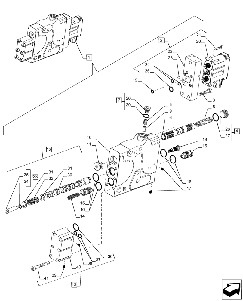 Схема запчастей Case IH PUMA 240 CVT - (35.204.BE[12]) - VAR - 391165, 758059, 758060, 758061 - CONTROL VALVE SECTION, COMPONENTS (35) - HYDRAULIC SYSTEMS