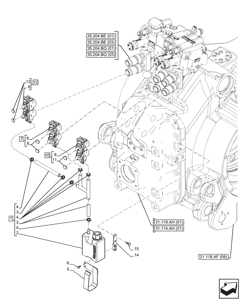 Схема запчастей Case IH PUMA 200 - (35.204.BW[01]) - VAR - 391164, 391165 - 3 REMOTE CONTROL VALVE, RESERVOIR (35) - HYDRAULIC SYSTEMS