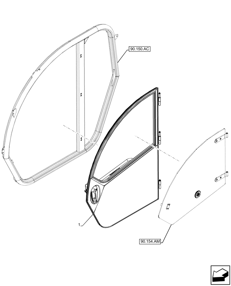 Схема запчастей Case IH FARMLIFT 735 - (90.154.AA[02]) - CAB DOOR, FRAME (90) - PLATFORM, CAB, BODYWORK AND DECALS