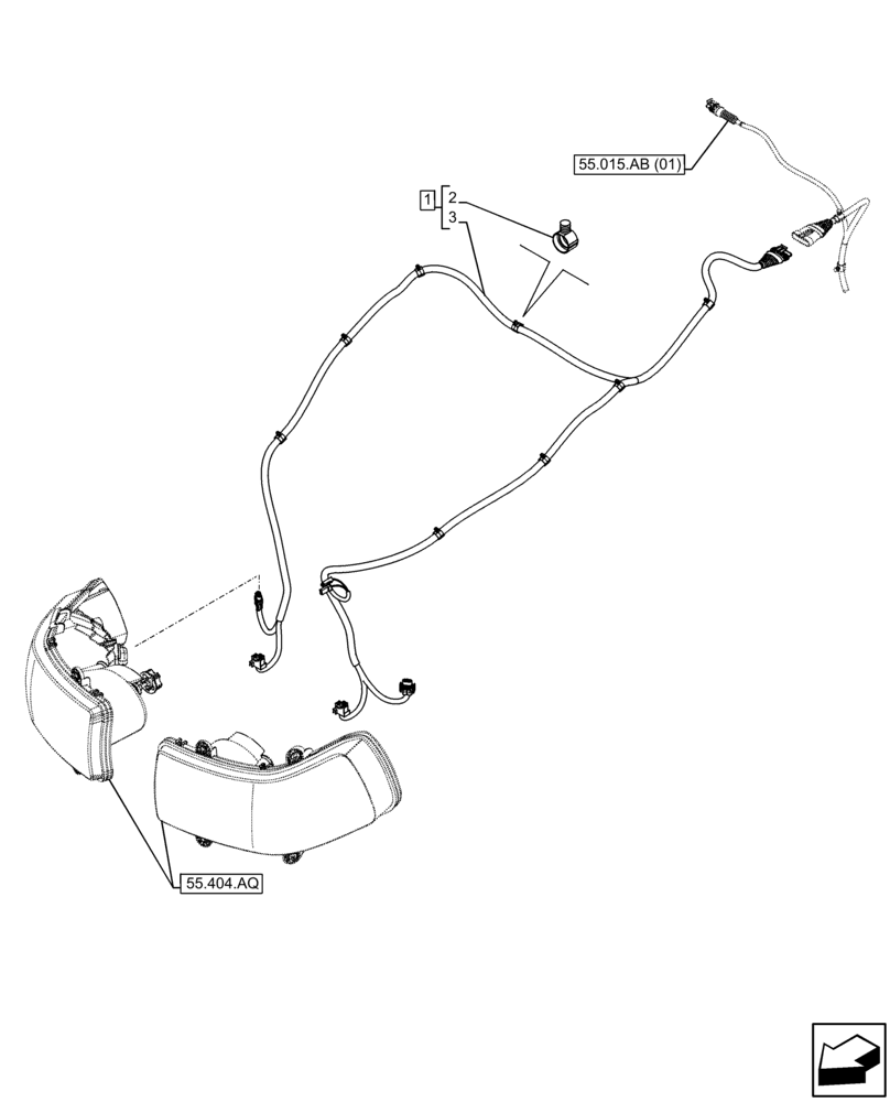 Схема запчастей Case IH FARMALL 95C - (55.511.AB) - VAR - 332717, 743580, 743581 - HEADLAMP, HARNESS (55) - ELECTRICAL SYSTEMS