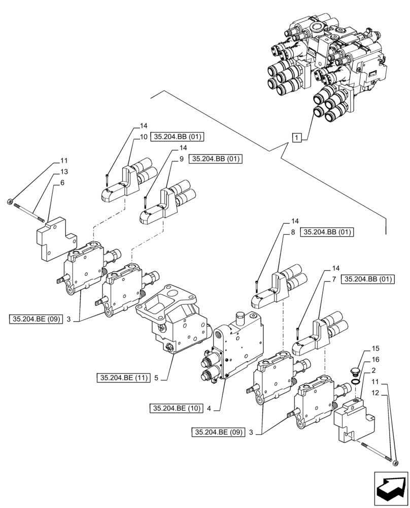 Схема запчастей Case IH PUMA 185 - (35.204.BE[06]) - VAR - 758058 - 4 REMOTE CONTROL VALVE (MHR), COMPONENTS (35) - HYDRAULIC SYSTEMS