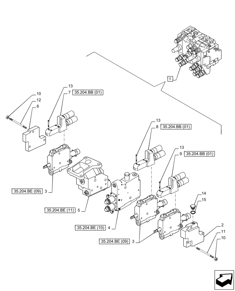 Схема запчастей Case IH PUMA 200 - (35.204.BE[02]) - VAR - 391164 - 3 REMOTE CONTROL VALVE (MHR), COMPONENTS (35) - HYDRAULIC SYSTEMS