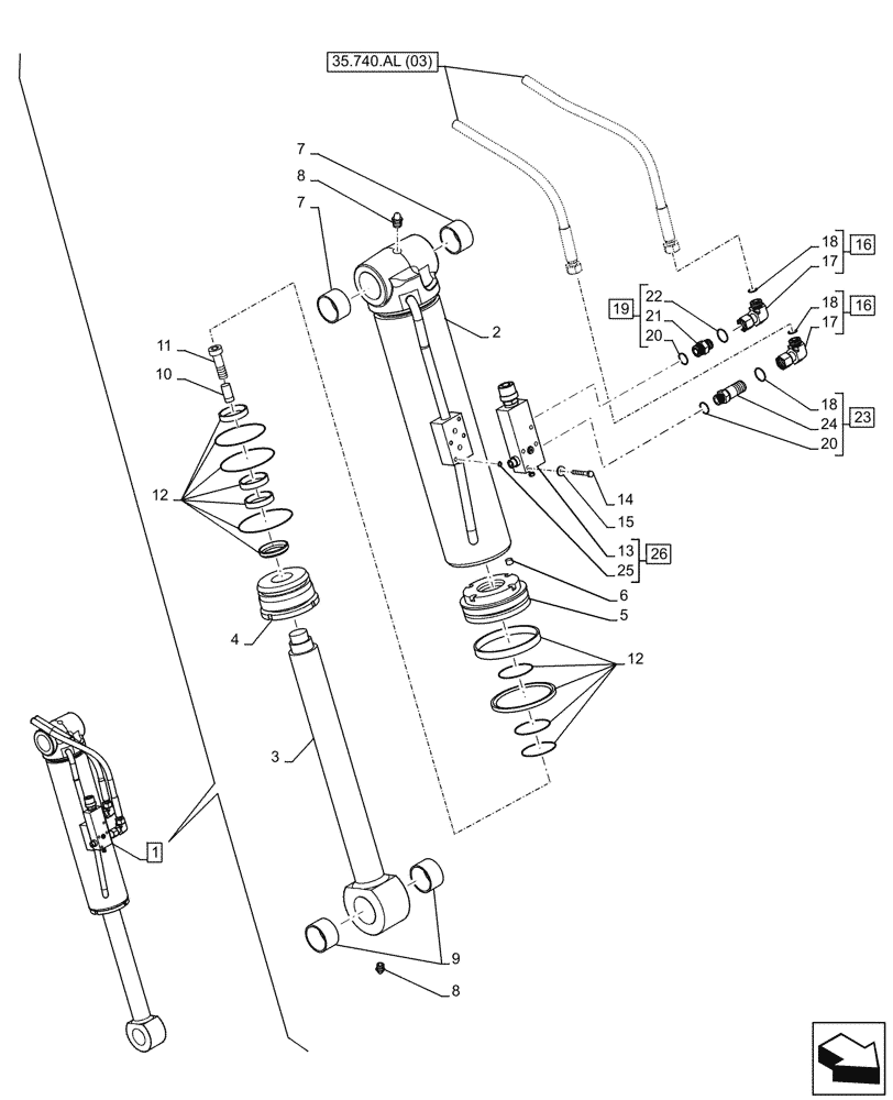 Схема запчастей Case IH FARMLIFT 935 - (35.740.AN[02]) - TILT CYLINDER, COMPONENTS (35) - HYDRAULIC SYSTEMS