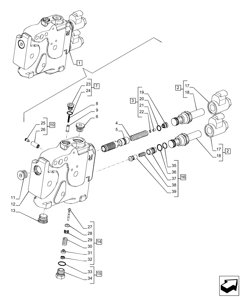 Схема запчастей Case IH PUMA 220 - (35.204.BE[14]) - VAR - 391165, 758059, 758060, 758061 - CONTROL VALVE SECTION, COMPONENTS (35) - HYDRAULIC SYSTEMS