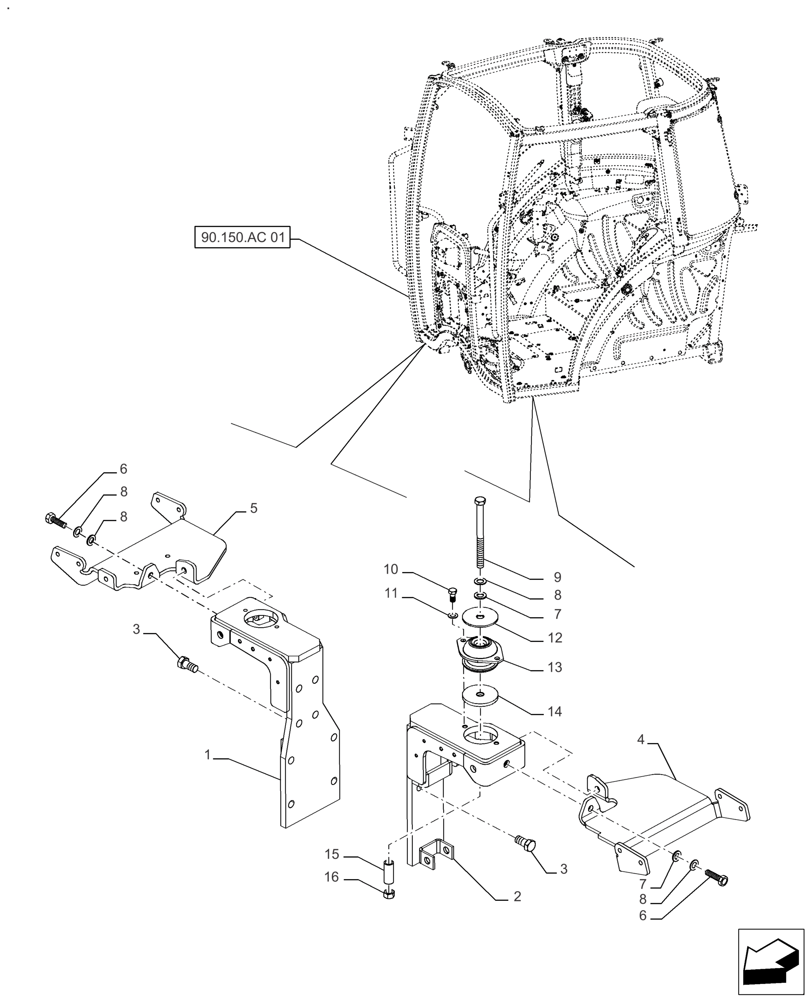 Схема запчастей Case IH FARMALL 110A - (90.150.BB[01]) - VAR - 337102, 391610 - SUPPORT, CAB, ROPS (90) - PLATFORM, CAB, BODYWORK AND DECALS