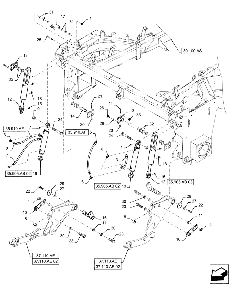 Схема запчастей Case IH WD2304 - (35.905.AB[01]) - HYDRAULIC SYSTEM, HEADER, LIFT ARM (4-CYL, 6-CYL, DRAPER) (35) - HYDRAULIC SYSTEMS