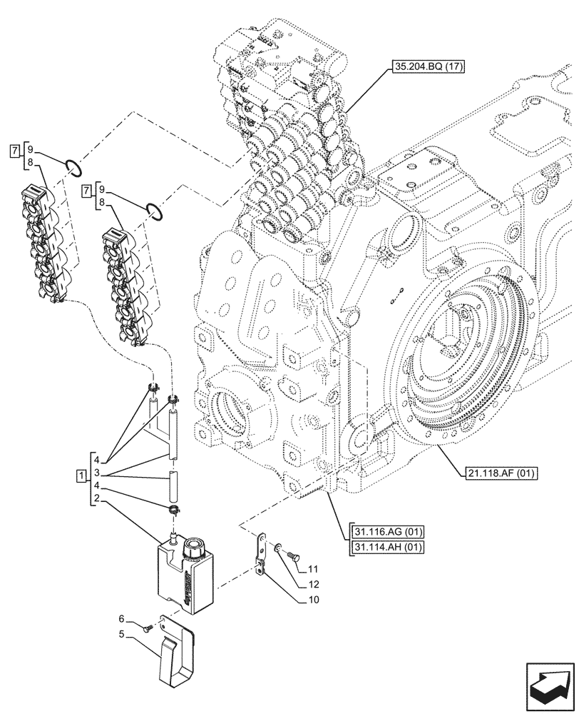 Схема запчастей Case IH PUMA 150 CVT - (35.204.BW[04]) - VAR - 758061 - 5 REMOTE CONTROL VALVE, RESERVOIR (35) - HYDRAULIC SYSTEMS