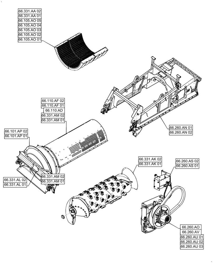 Схема запчастей Case IH AF4088 - (00.000.66) - PICTORIAL INDEX - THRESHING, FRAME, ROTOR, CONCAVE (00) - GENERAL & PICTORIAL INDEX