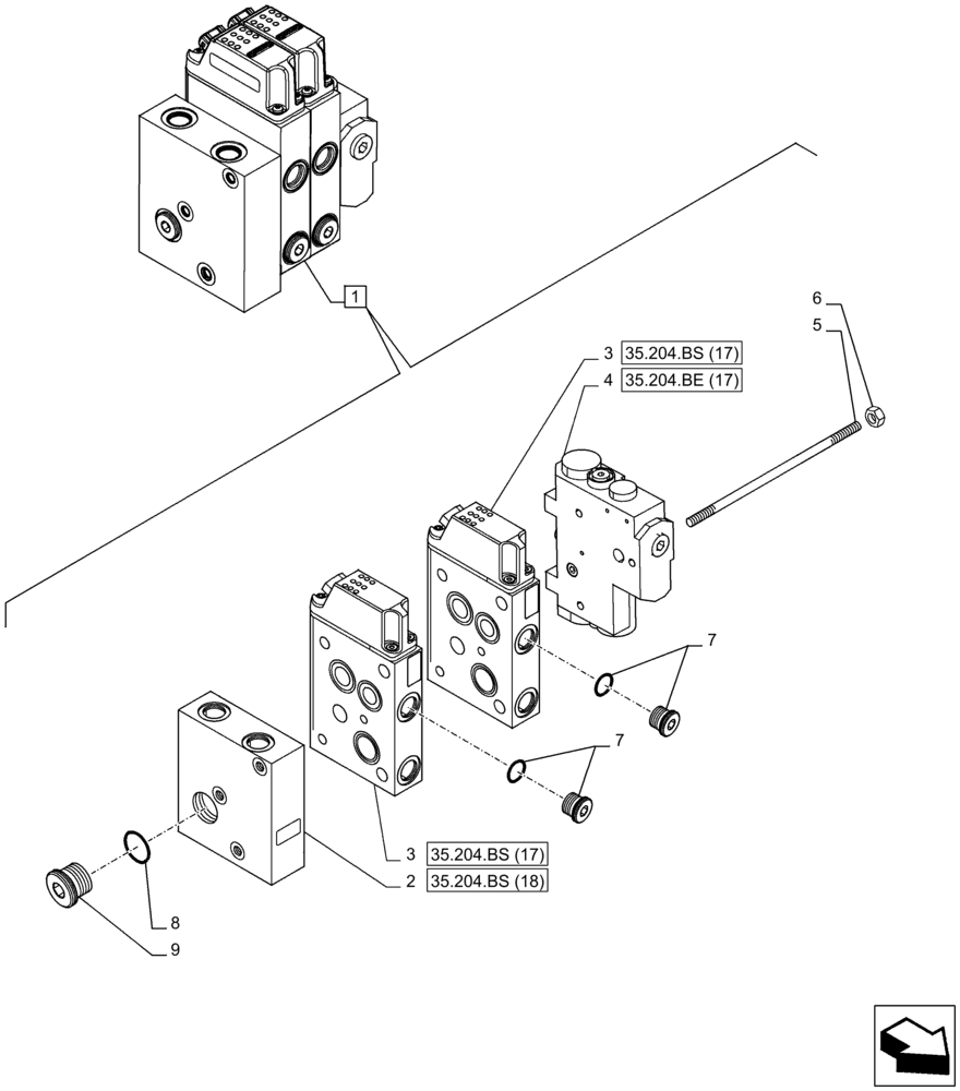 Схема запчастей Case IH PUMA 220 - (35.204.BS[06]) - VAR - 758065 - 2 ELECTRONIC MID MOUNTED VALVES, COMPONENTS (35) - HYDRAULIC SYSTEMS