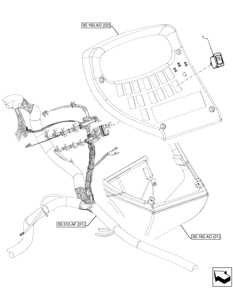 Схема запчастей Case IH FARMLIFT 935 - (55.518.AY[02]) - WINDSHIELD WIPER SWITCH, ARM, UPPER (55) - ELECTRICAL SYSTEMS