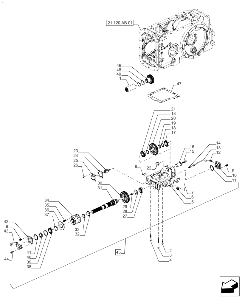 Схема запчастей Case IH FARMALL 130A - (27.100.AP[01]) - VAR - 390331, 330331 - TRANSFER BOX (27) - REAR AXLE SYSTEM