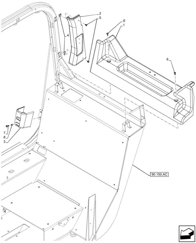 Схема запчастей Case IH FARMLIFT 735 - (90.160.AH[01]) - CAB, REAR COVER, UPPER (90) - PLATFORM, CAB, BODYWORK AND DECALS