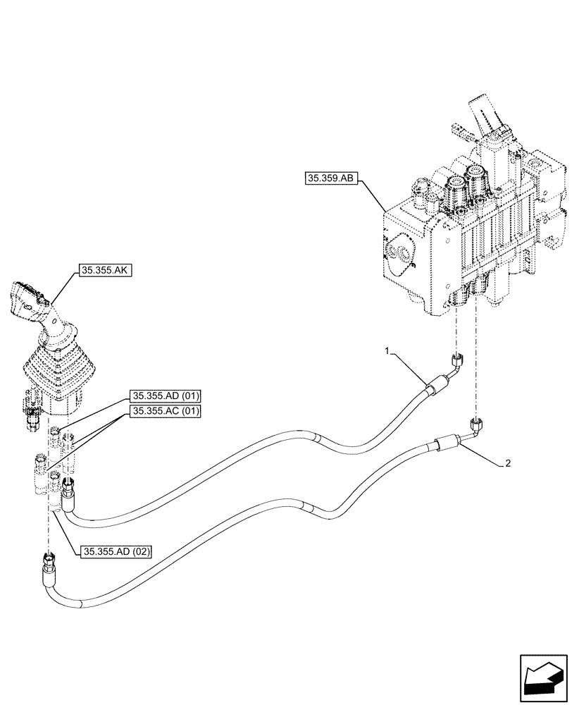 Схема запчастей Case IH FARMLIFT 632 - (35.355.AC[02]) - JOYSTICK, HYDRAULIC LINE, CONTROL VALVE (35) - HYDRAULIC SYSTEMS