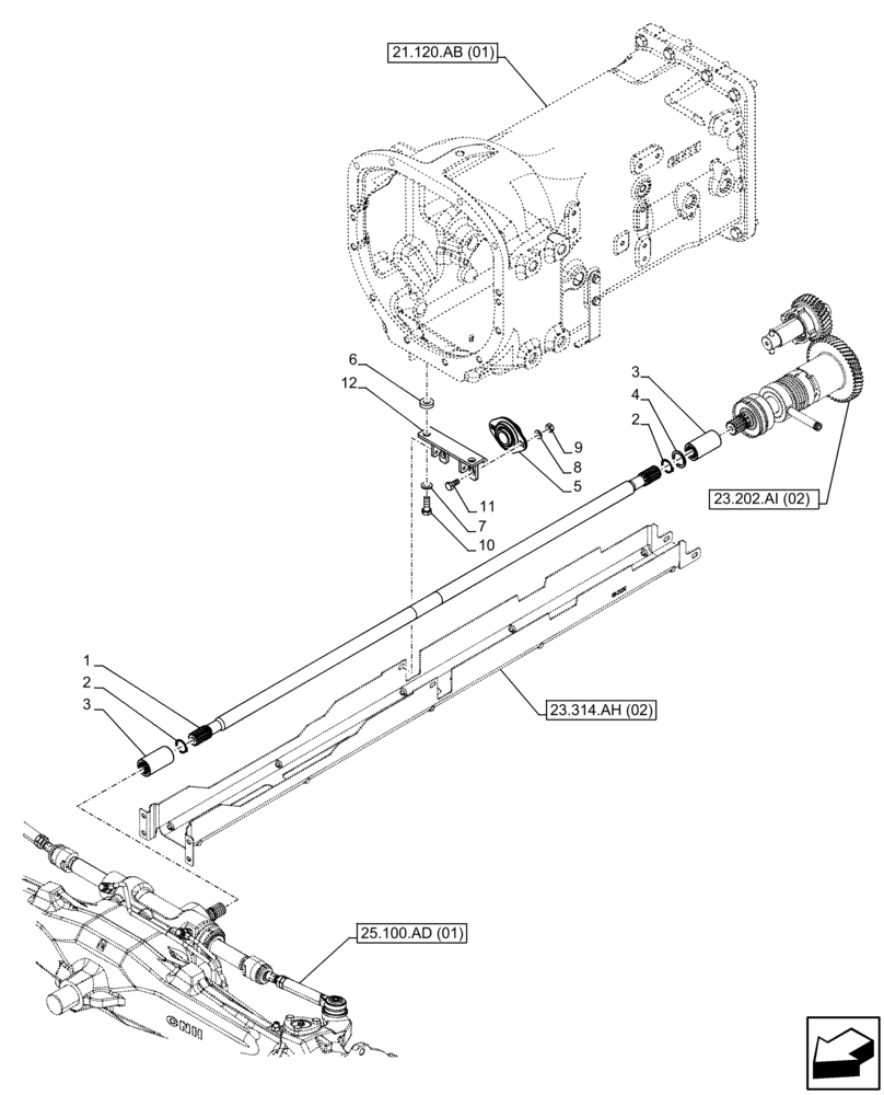 Схема запчастей Case IH FARMALL 95C - (23.314.AH[01]) - VAR - 743558 - 4WD DRIVE SHAFT, FRONT AXLE (23) - FOUR WHEEL DRIVE SYSTEM