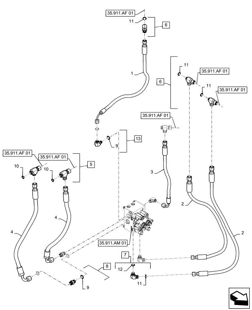 Схема запчастей Case IH 2240 - (35.911.AM[02]) - AUTOBOOM HYDRAULIC LINES (35) - HYDRAULIC SYSTEMS