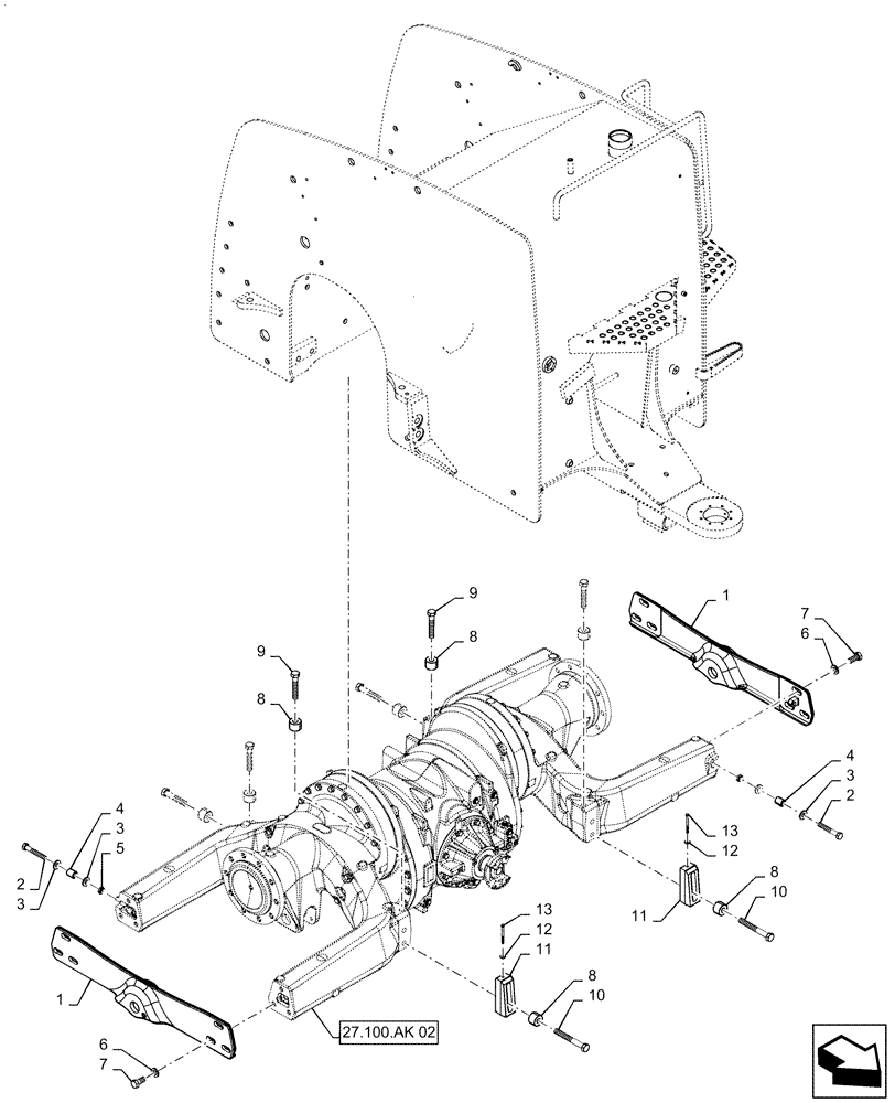 Схема запчастей Case IH QUADTRAC 580 - (27.100.AK[01]) - REAR AXLE MOUNTING (27) - REAR AXLE SYSTEM