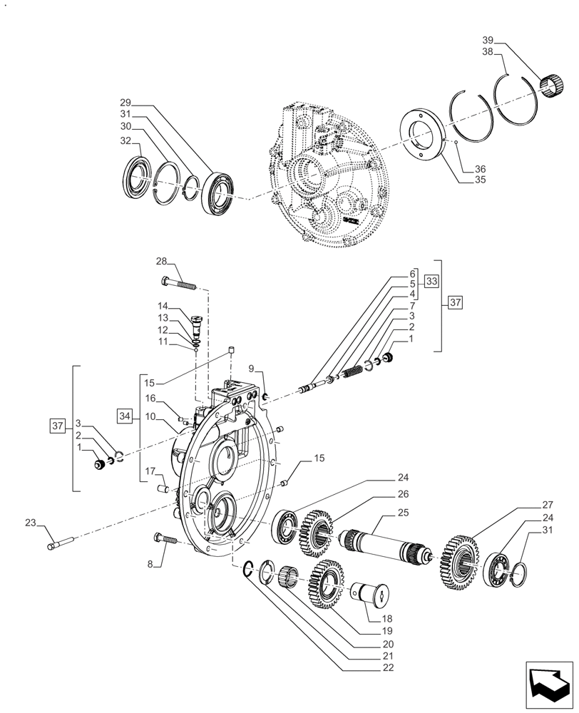 Схема запчастей Case IH FARMALL 110A - (21.154.AA[01]) - VAR - 330059 - FRONT COVER, 8X8, POWERSHUTTLE (21) - TRANSMISSION