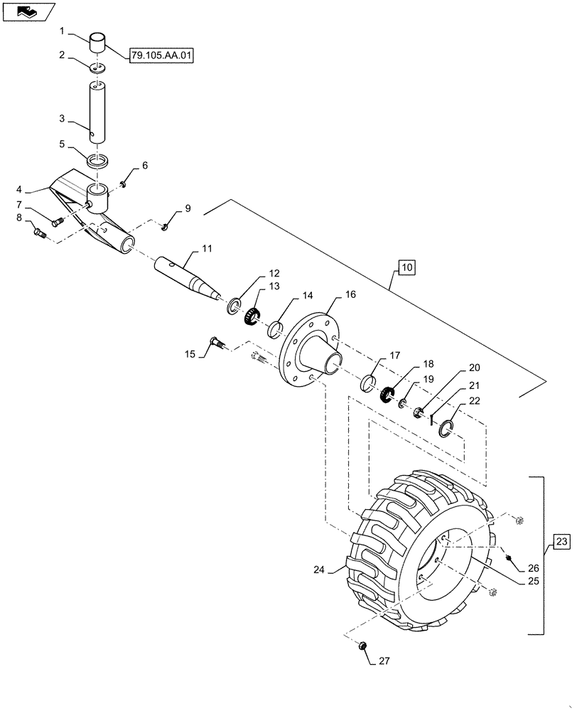 Схема запчастей Case IH 1625 - (44.105.AA[01]) - GAUGE WHEEL (44) - WHEELS