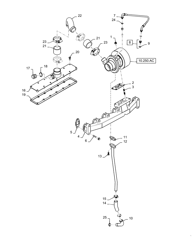 Схема запчастей Case IH RP135 - (10.250.AE[01]) - TURBOCHARGER SYSTEM AND MANIFOLDS, RP135 (10) - ENGINE