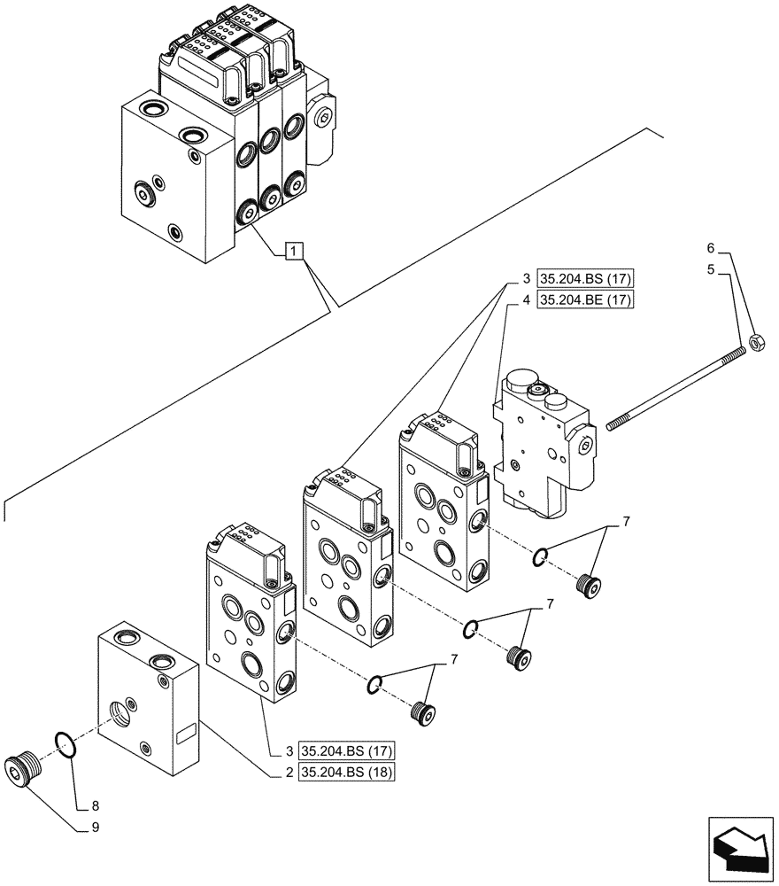 Схема запчастей Case IH PUMA 220 CVT - (35.204.BS[09]) - VAR - 758066 - 3 ELECTRONIC MID MOUNTED VALVES, COMPONENTS (35) - HYDRAULIC SYSTEMS