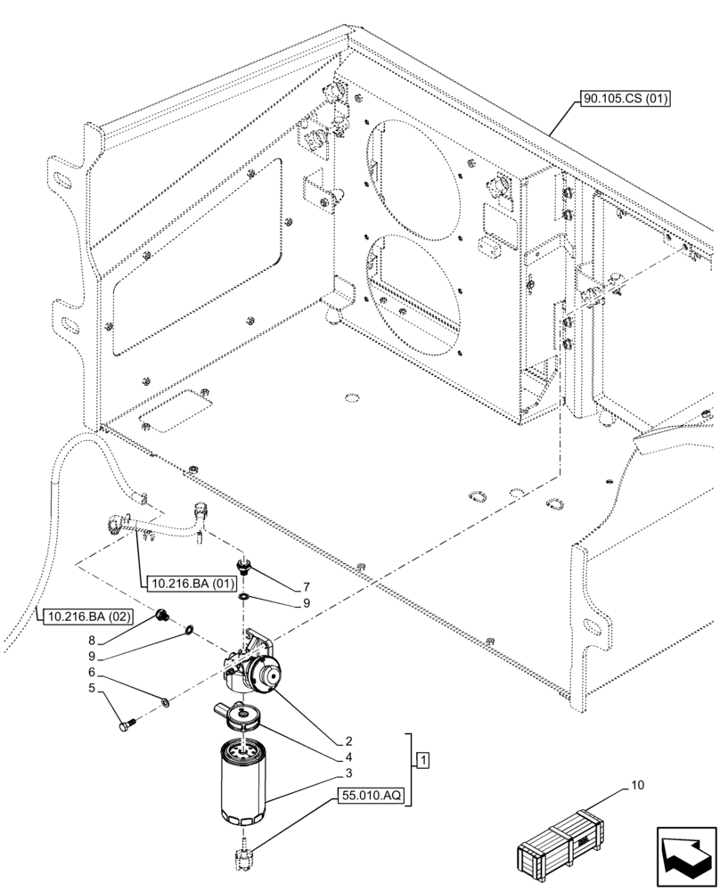 Схема запчастей Case IH FARMLIFT 632 - (10.206.AF[02]) - VAR - 749079 - FUEL FILTER/WATER SEPARATOR, W/ HEATER (10) - ENGINE