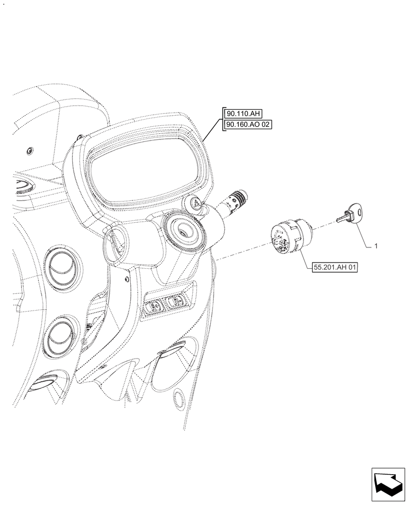 Схема запчастей Case IH FARMALL 120A - (55.201.AH[02]) - VAR - 391610, 393315 - IGNITION KEY (55) - ELECTRICAL SYSTEMS