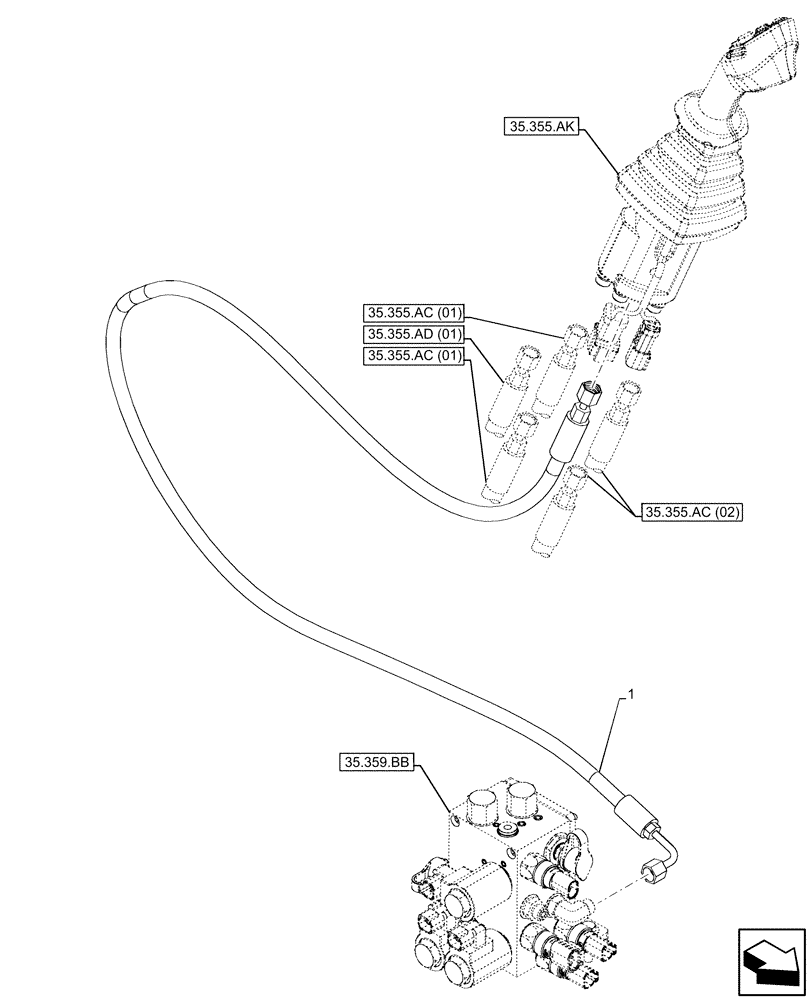 Схема запчастей Case IH FARMLIFT 935 - (35.355.AD[02]) - JOYSTICK, HYDRAULIC LINE, MANIFOLD, SUPPLY (35) - HYDRAULIC SYSTEMS