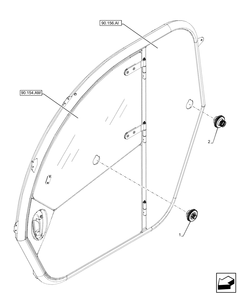 Схема запчастей Case IH FARMLIFT 735 - (90.154.AQ) - CAB DOOR, WINDOW, RETAINER, STOP (90) - PLATFORM, CAB, BODYWORK AND DECALS