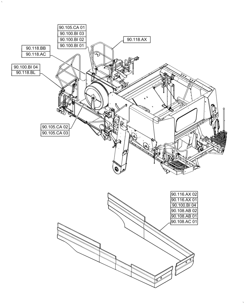 Схема запчастей Case IH AF4088 - (00.000.90[01]) - PICTORIAL INDEX - PLATFORM, CAB, BODYWORK AND DECALS, USE FOR 2016 (00) - GENERAL & PICTORIAL INDEX