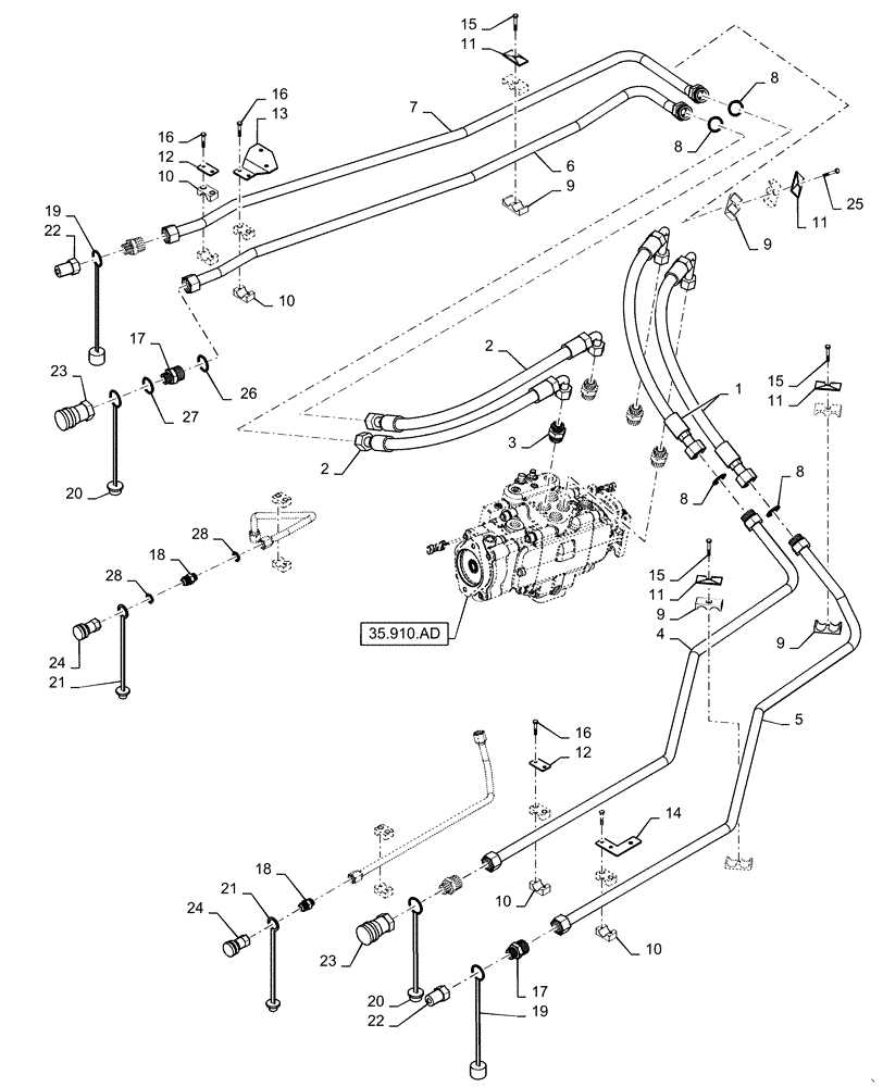 Схема запчастей Case IH WD2504 - (35.910.AF[01]) - HYDRAULIC SYSTEM, DRIVE, DRAPER 6 CYLINDER (35) - HYDRAULIC SYSTEMS