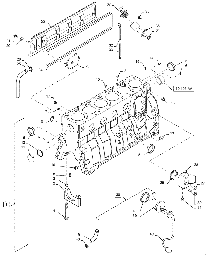 Схема запчастей Case IH RP135 - (10.100.AD[01]) - CYLINDER BLOCK, PRIOR TO SN 45534441 (10) - ENGINE