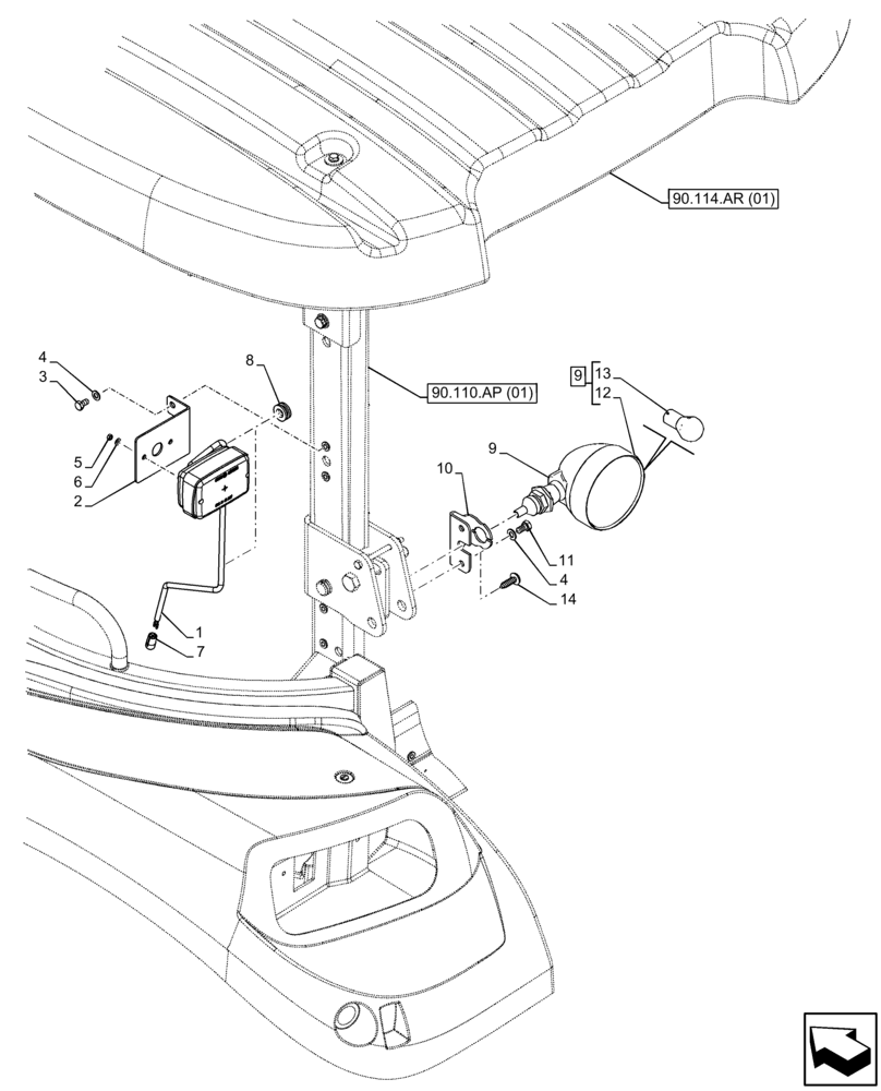 Схема запчастей Case IH FARMALL 85C - (55.404.BS[02]) - VAR - 743580, 743581 - WORK LIGHT, W/O CAB (55) - ELECTRICAL SYSTEMS