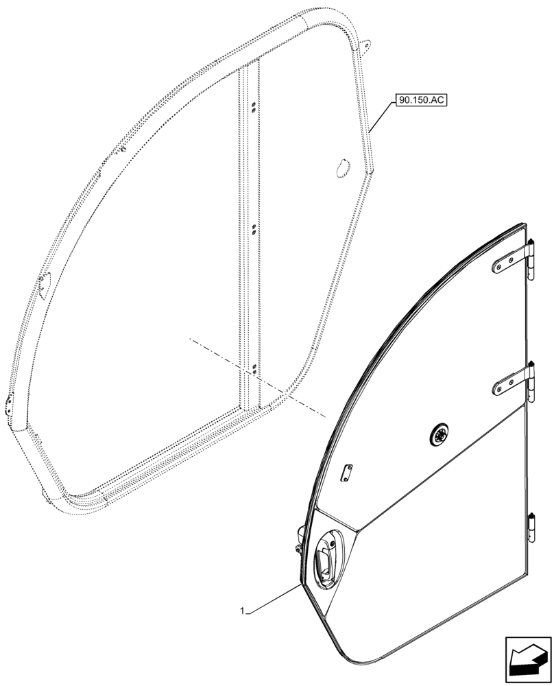 Схема запчастей Case IH FARMLIFT 935 - (90.154.AA[01]) - CAB DOOR (90) - PLATFORM, CAB, BODYWORK AND DECALS